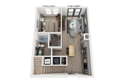 1 bedroom 1 bathroom Floor plan C at WOODBURN EXCHANGE, Cincinnati, 45206